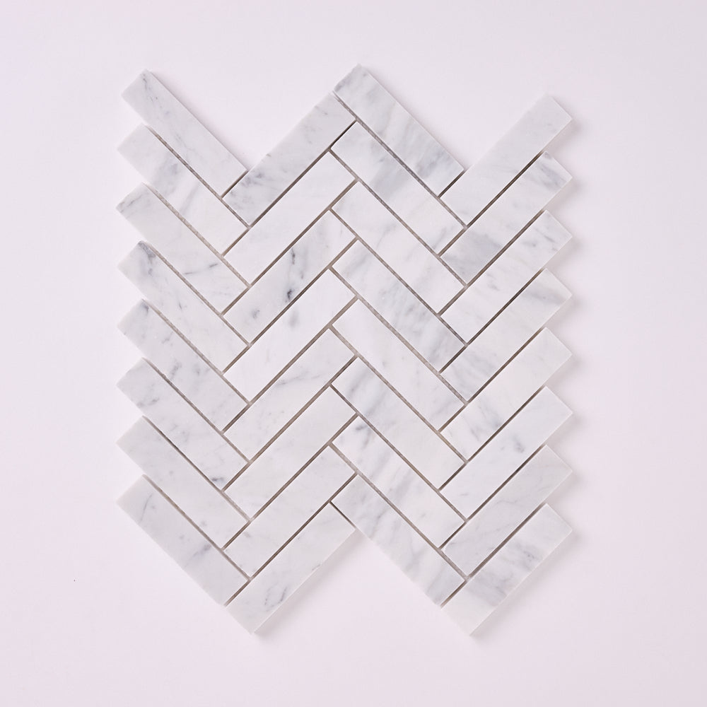 Carrara White Herringbone 1X4 Mosaic Polished/Honed