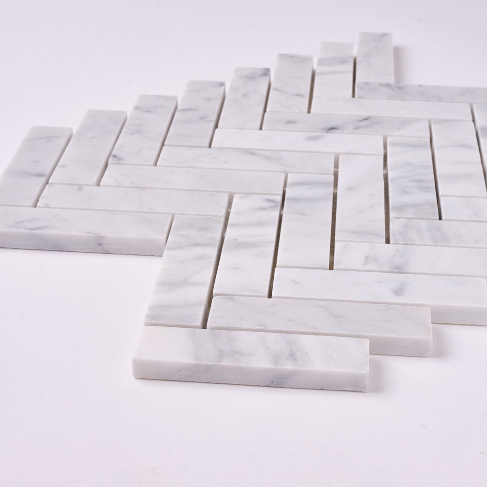 Carrara White Herringbone 1X4 Mosaic Polished/Honed