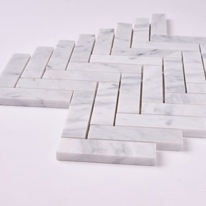 Carrara White Herringbone 1X4 Mosaic Polished/Honed