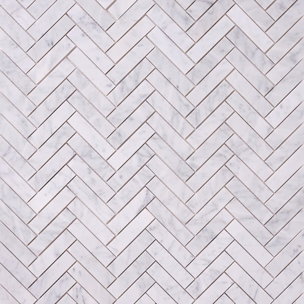 Carrara White Herringbone 1X4 Mosaic Polished/Honed