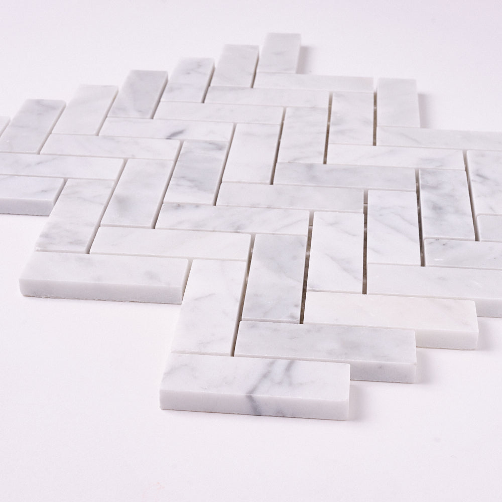 Carrara White Herringbone 1X3 Mosaic Polished/Honed