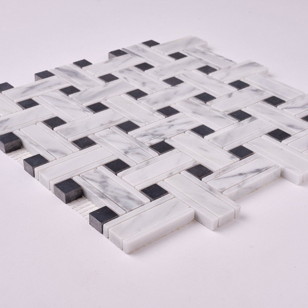 Carrara White Kenzy Basketweave with Black Marble Polished/Honed