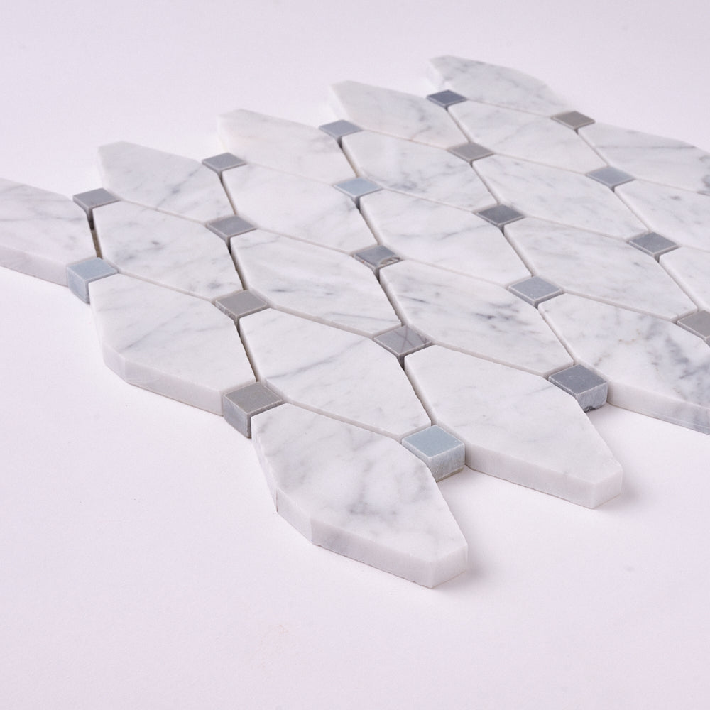 Carrara White Octave with Blue Marble Polished/Honed Mosaic