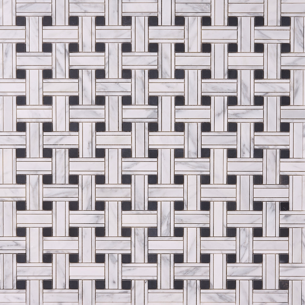 Carrara White Kenzy Basketweave with Black Marble Polished/Honed