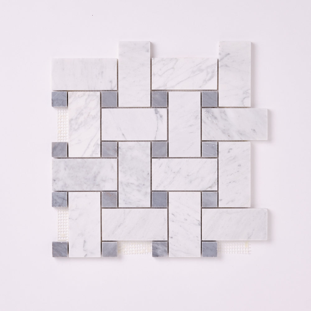 Carrara White Large Basketweave with Blue Gray Marble Polished/Honed