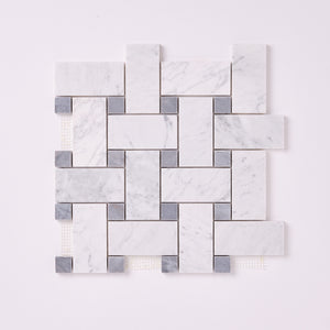 Carrara White Large Basketweave with Blue Gray Marble Polished/Honed