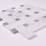 Load image into Gallery viewer, Carrara White Large Basketweave with Blue Gray Marble Polished/Honed
