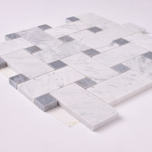 Carrara White Large Basketweave with Blue Gray Marble Polished/Honed