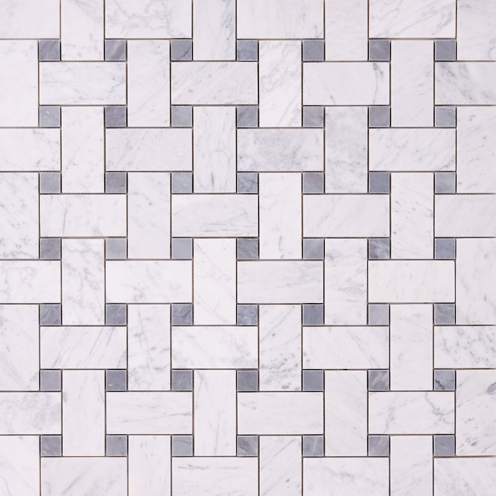 Carrara White Large Basketweave with Blue Gray Marble Polished/Honed