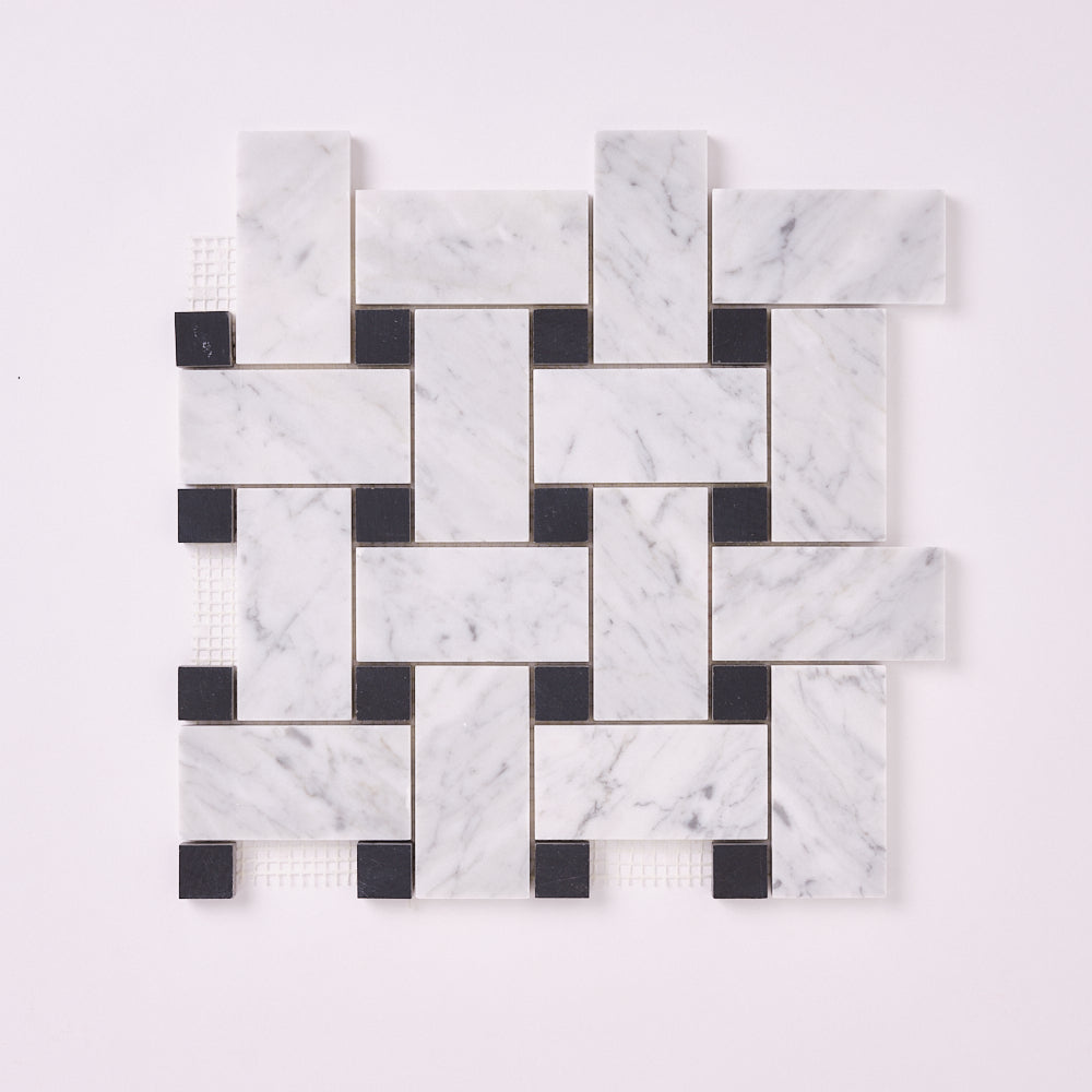 Carrara White Large Basketweave with Black Marble Polished/Honed