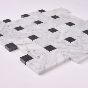 Carrara White Large Basketweave with Black Marble Polished/Honed