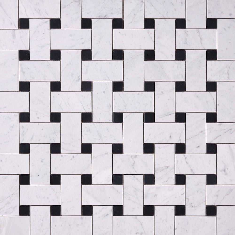 Carrara White Large Basketweave with Black Marble Polished/Honed