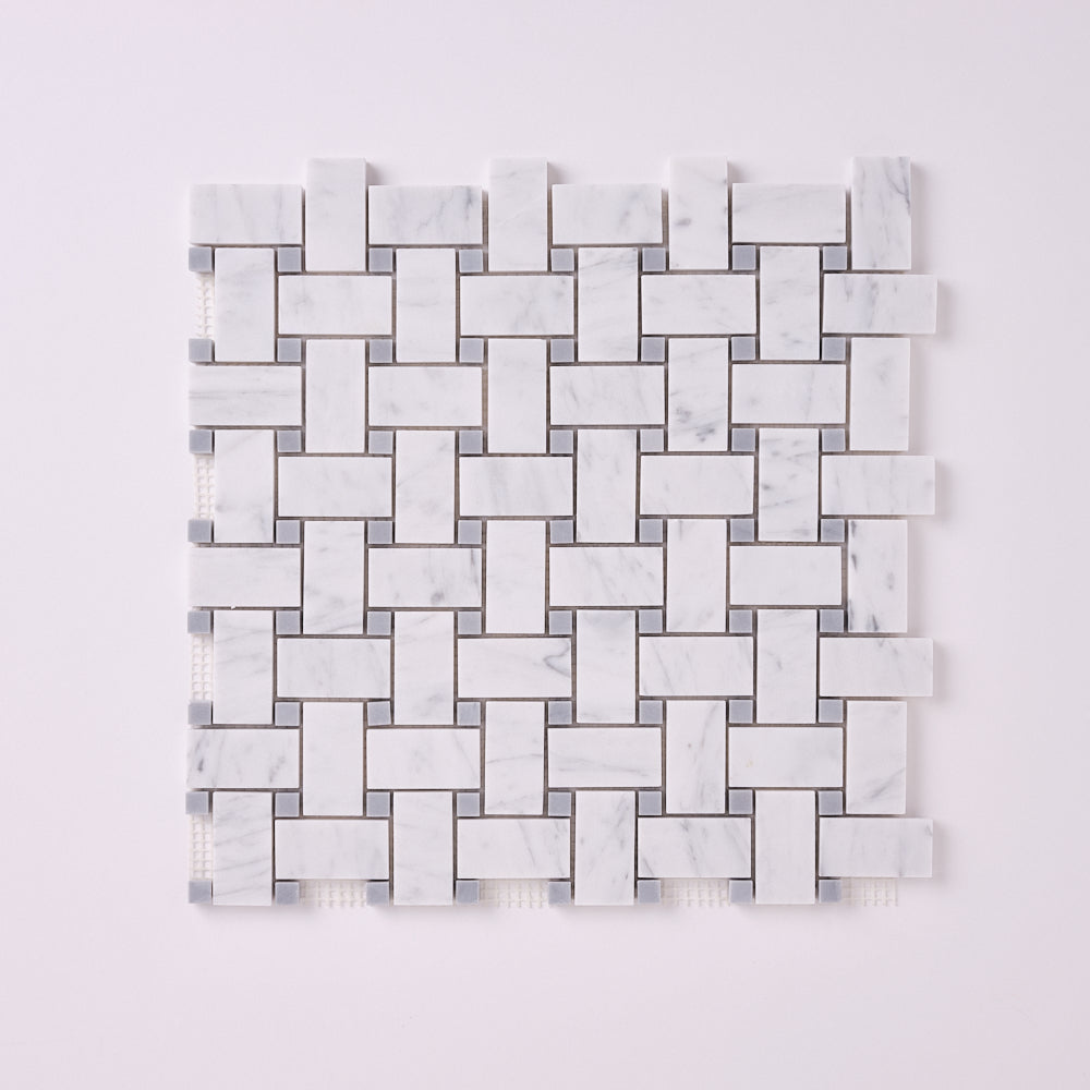 Carrara White Basketweave with Blue Marble Polished/Honed