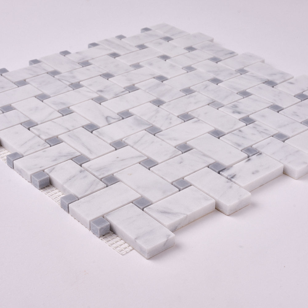Carrara White Basketweave with Blue Marble Polished/Honed