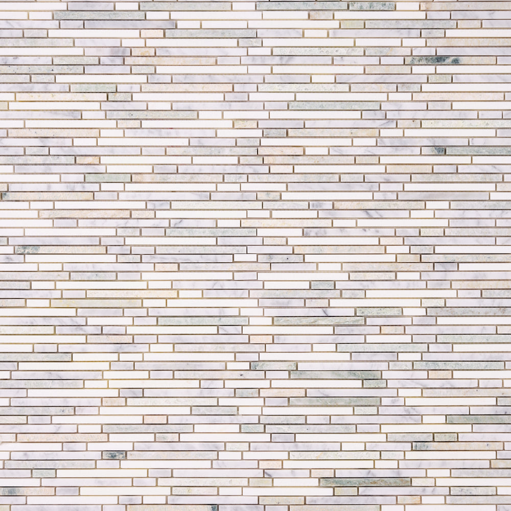 Thassos White + Carrara + Green 12x12 Polished/Honed Marble Random Strips Tile