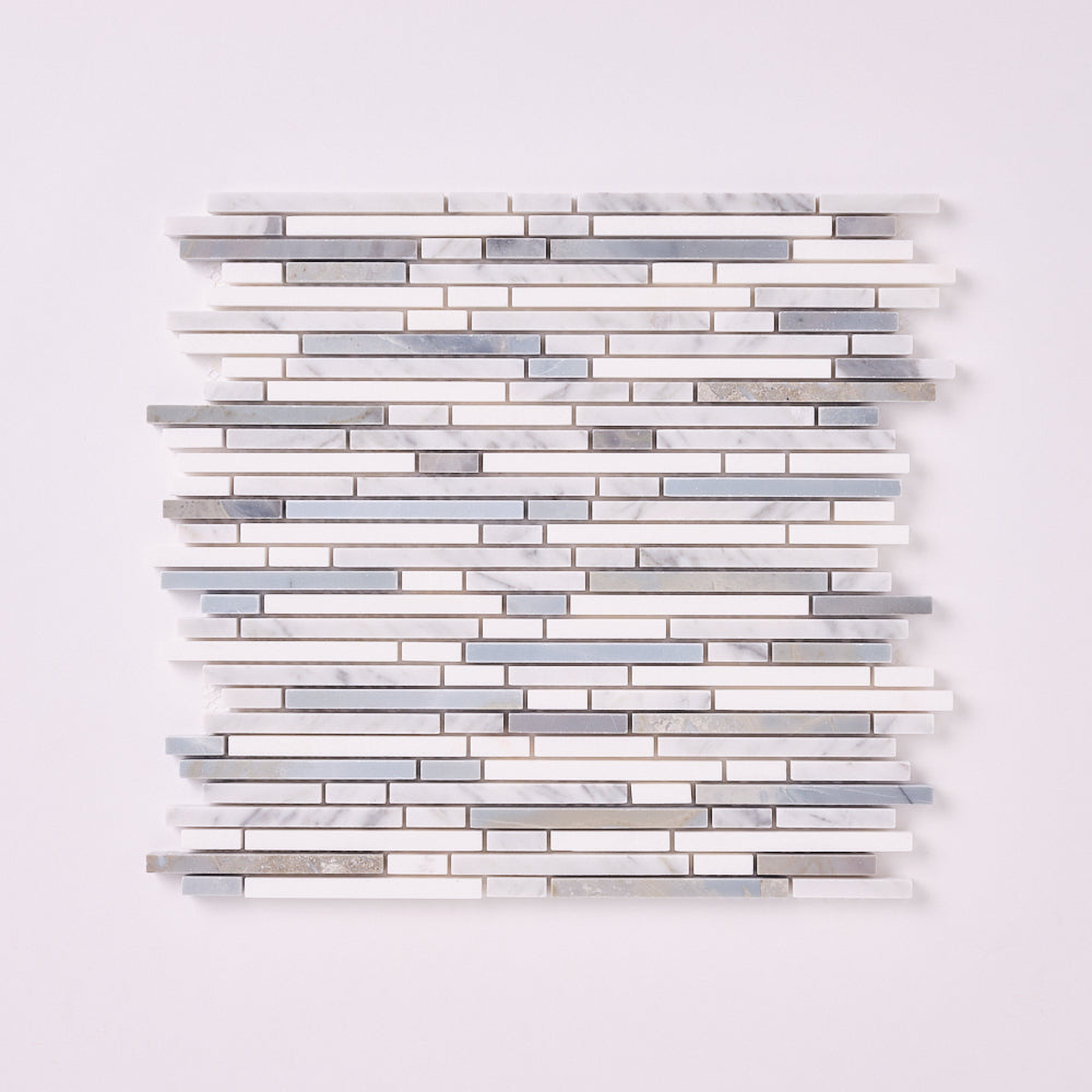 Thassos White + Carrara + Blue 12x12 Polished/Honed Marble Random Strips Tile