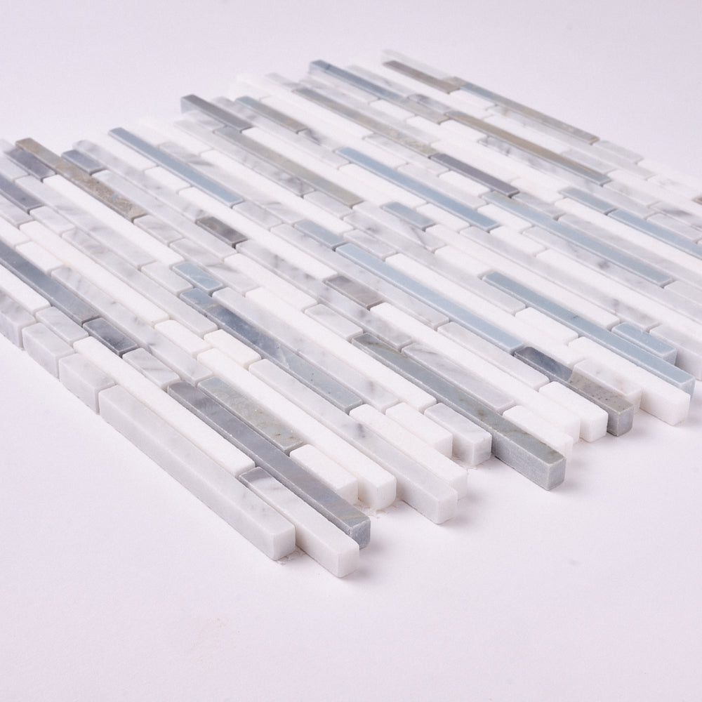 Thassos White + Carrara + Blue 12x12 Polished/Honed Marble Random Strips Tile