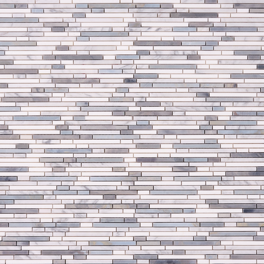 Thassos White + Carrara + Blue 12x12 Polished/Honed Marble Random Strips Tile