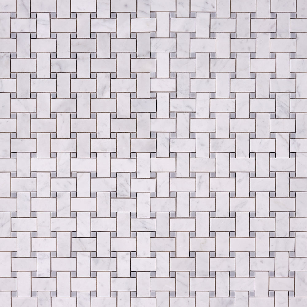 Carrara White Basketweave with Blue Marble Polished/Honed
