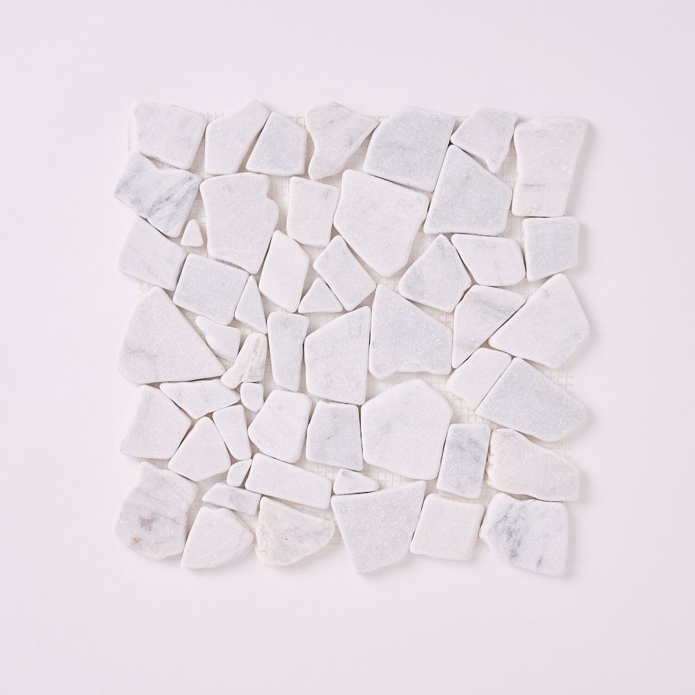 Carrara White Pebble Mosaic Tumbled Marble Tile