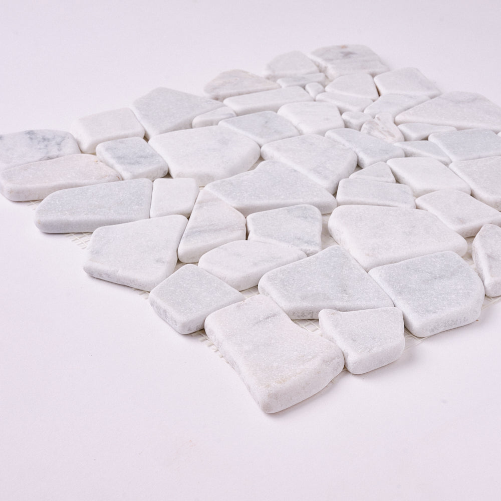 Carrara White Pebble Mosaic Tumbled Marble Tile