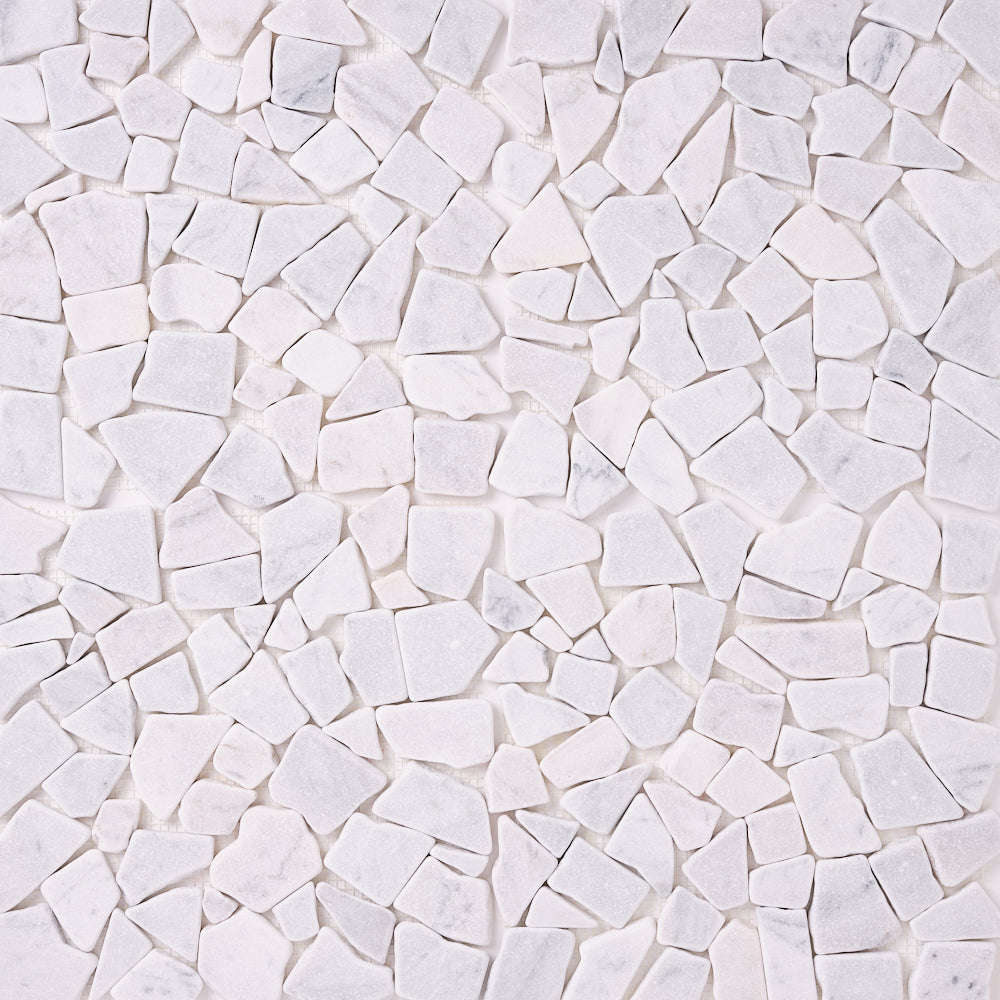 Carrara White Pebble Mosaic Tumbled Marble Tile