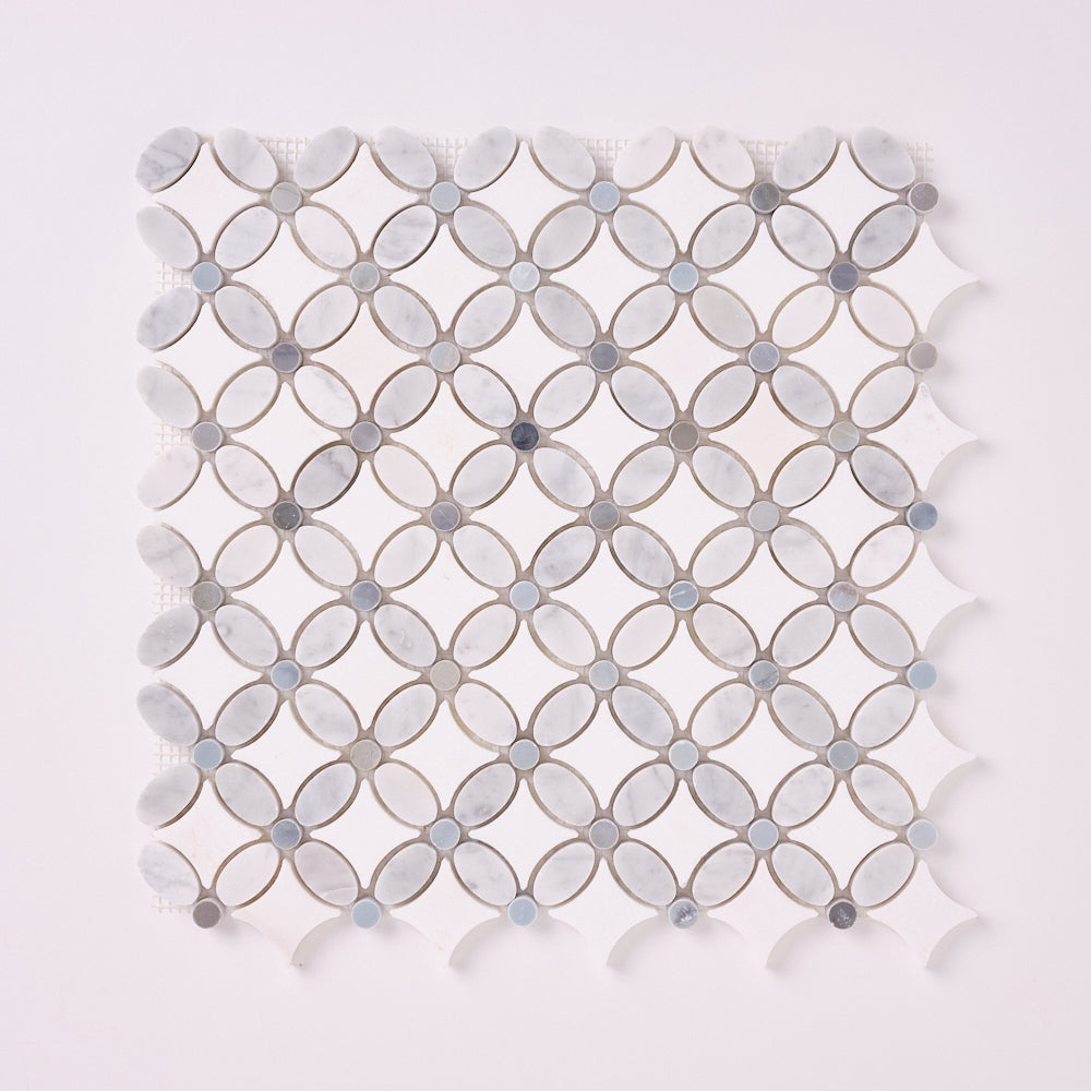 Florita Thassos + Carrara + Blue 12x12 Polished/Honed Marble Tile