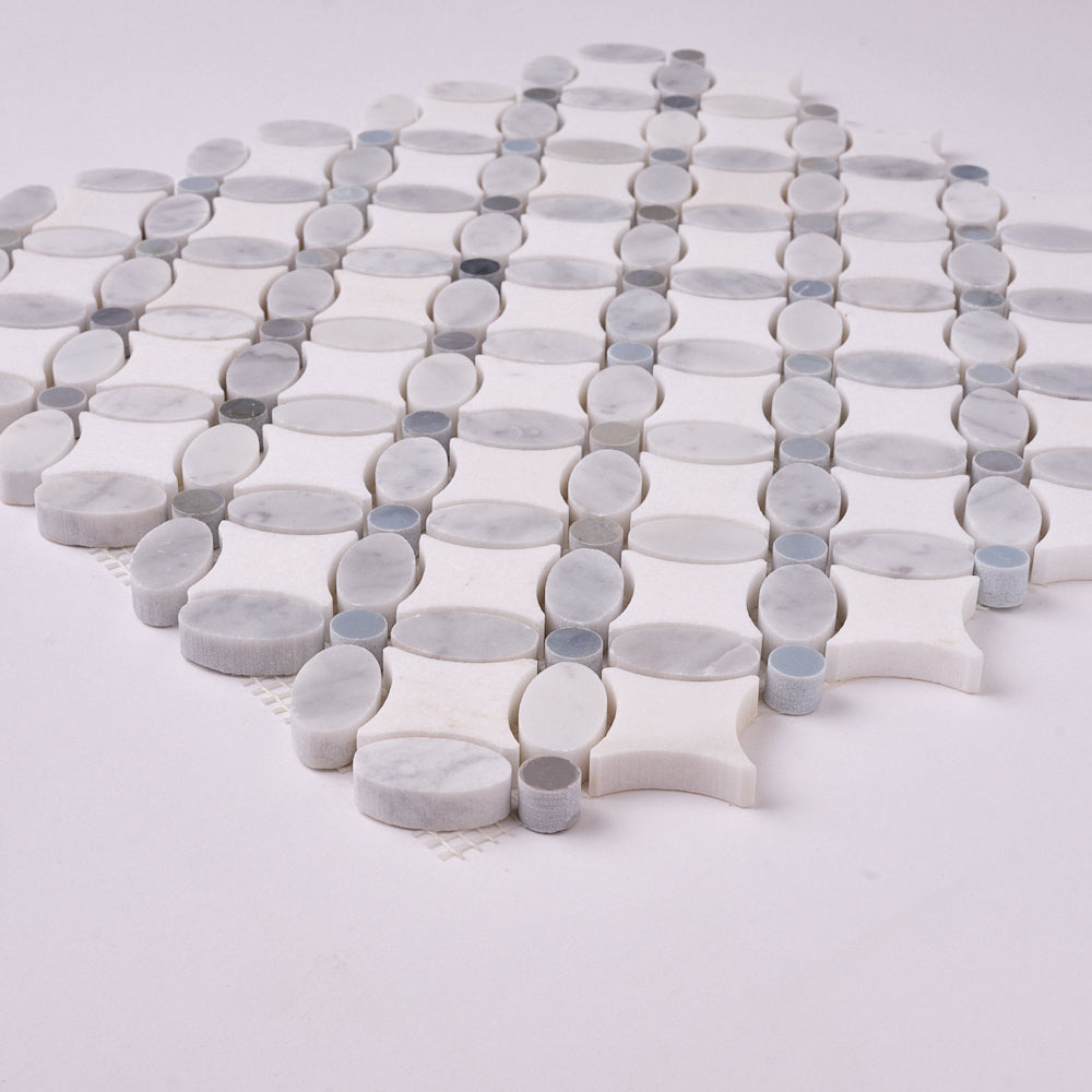 Florita Thassos + Carrara + Blue 12x12 Polished/Honed Marble Tile