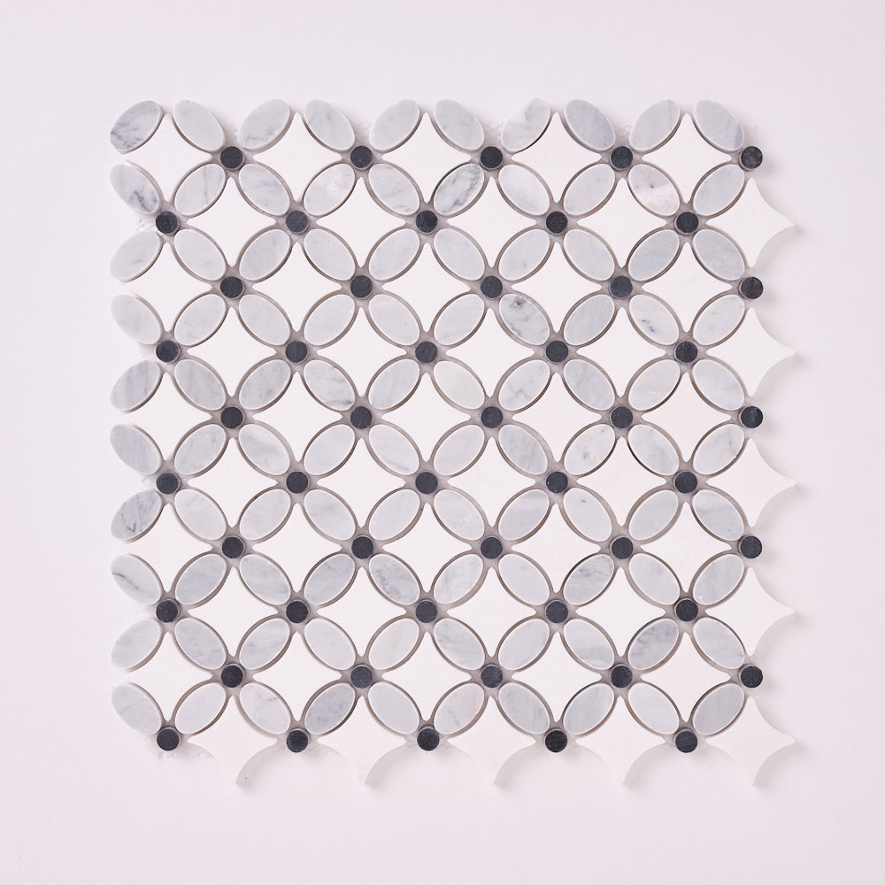Florita Thassos + Carrara + Black 12x12 Polished/Honed Marble Tile