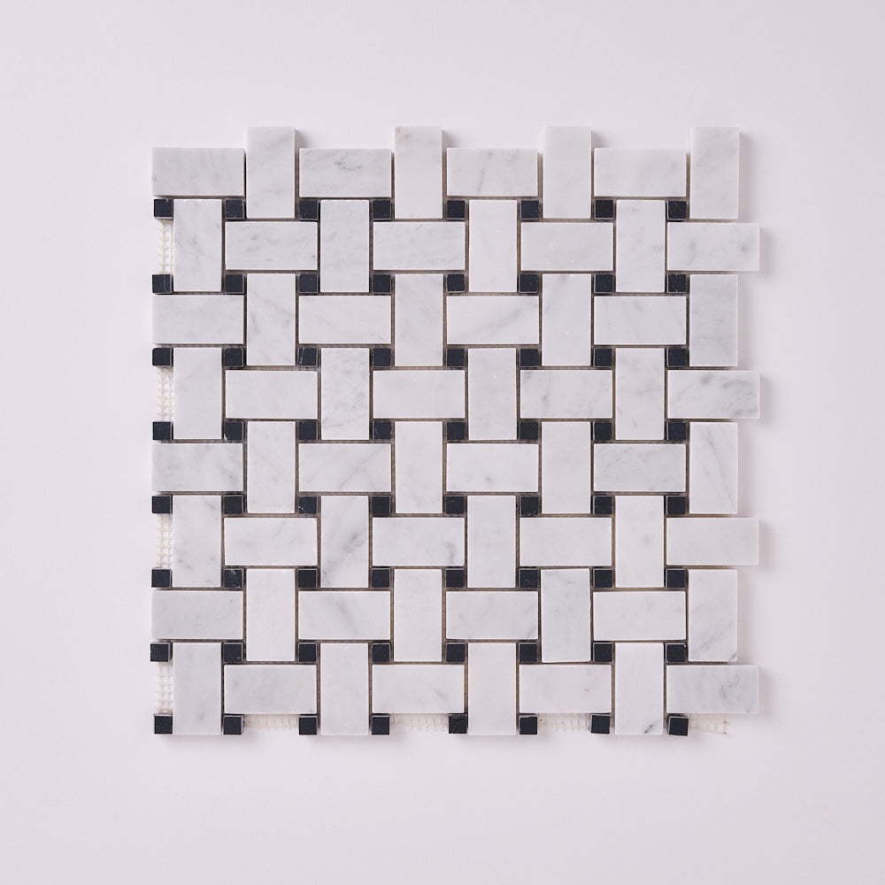 Carrara White Basketweave with Black Marble Polished/Honed