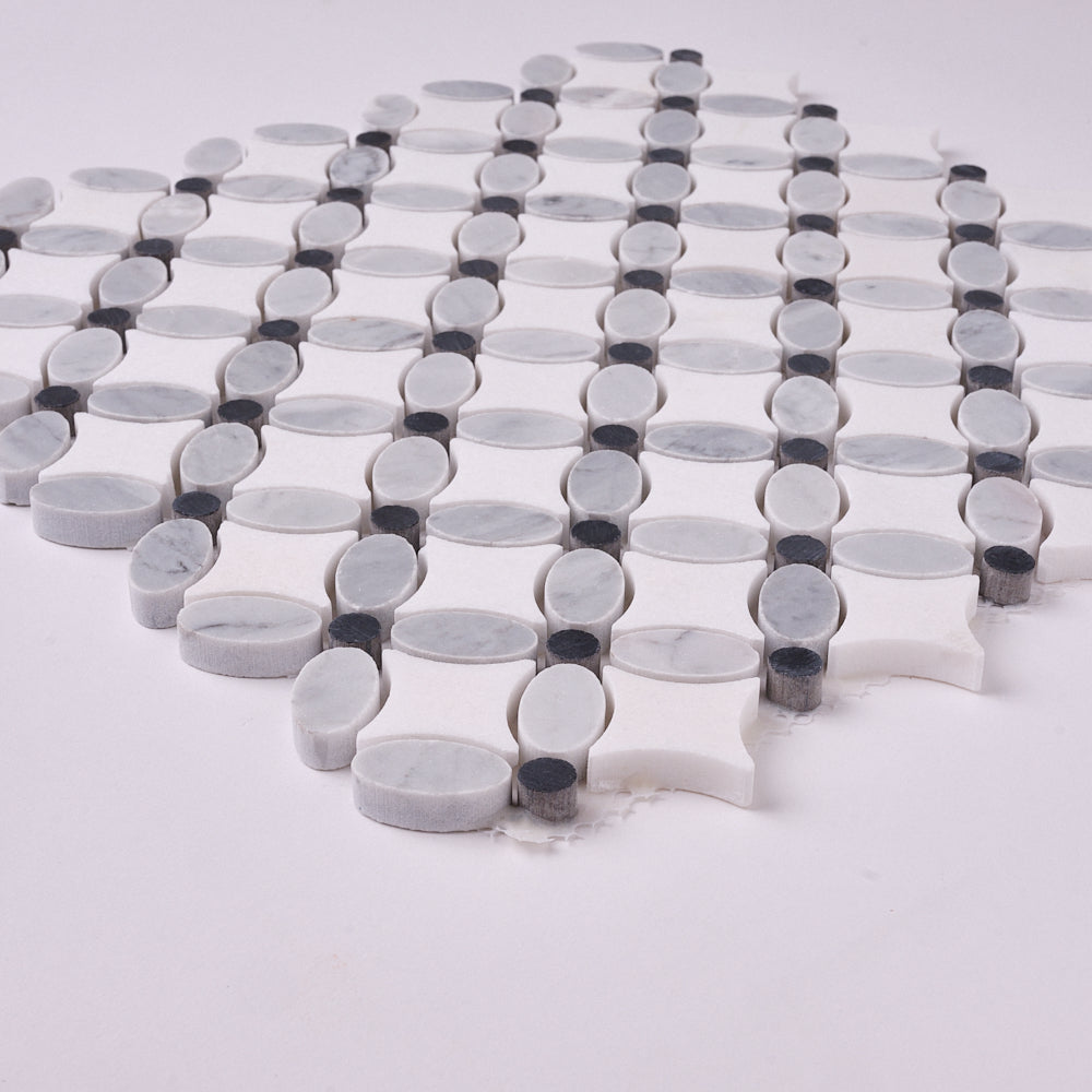 Florita Thassos + Carrara + Black 12x12 Polished/Honed Marble Tile