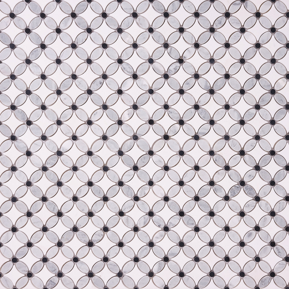 Florita Thassos + Carrara + Black 12x12 Polished/Honed Marble Tile