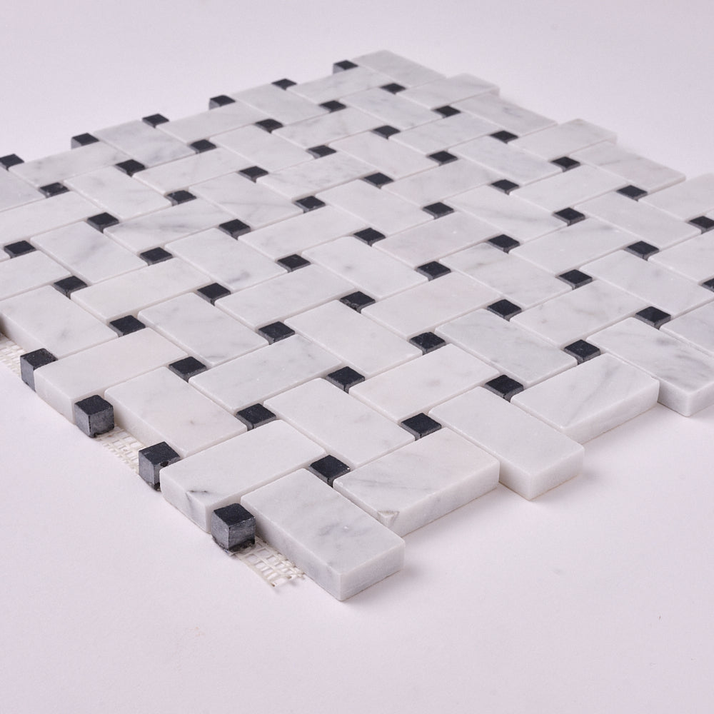 Carrara White Basketweave with Black Marble Polished/Honed