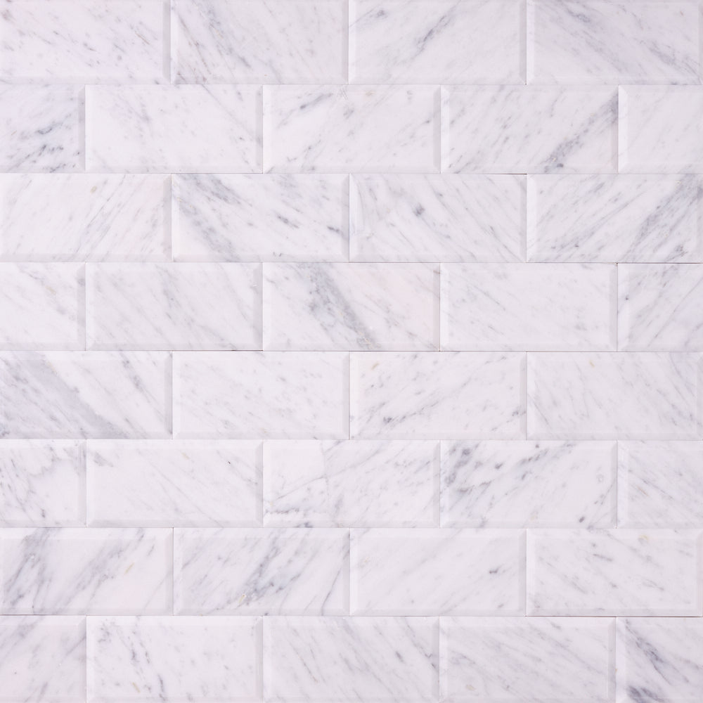 Carrara White 3x6 Beveled Subway Polished/Honed Marble Tile