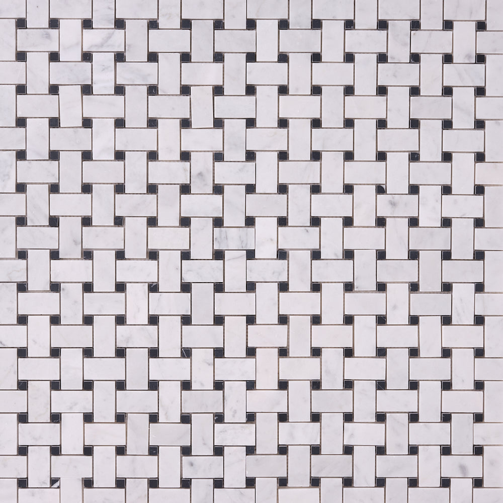 Carrara White Basketweave with Black Marble Polished/Honed