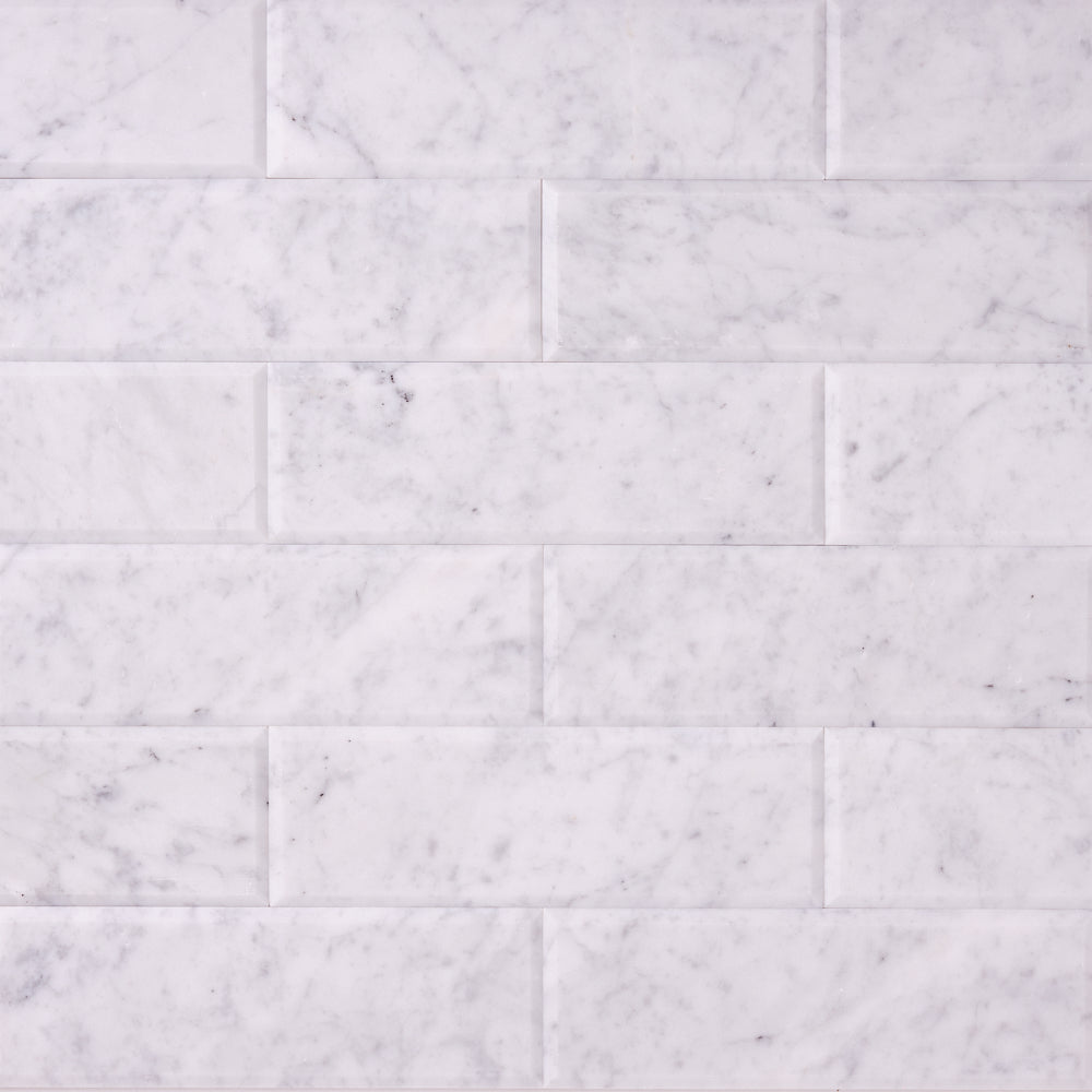 Carrara White 4x12 Beveled Marble Tile