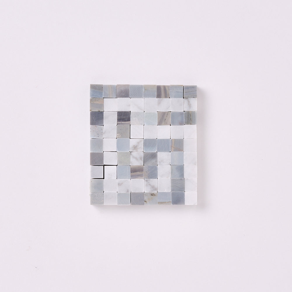Carrara White Greek Key Border Corner w/ Blue Gray Marble