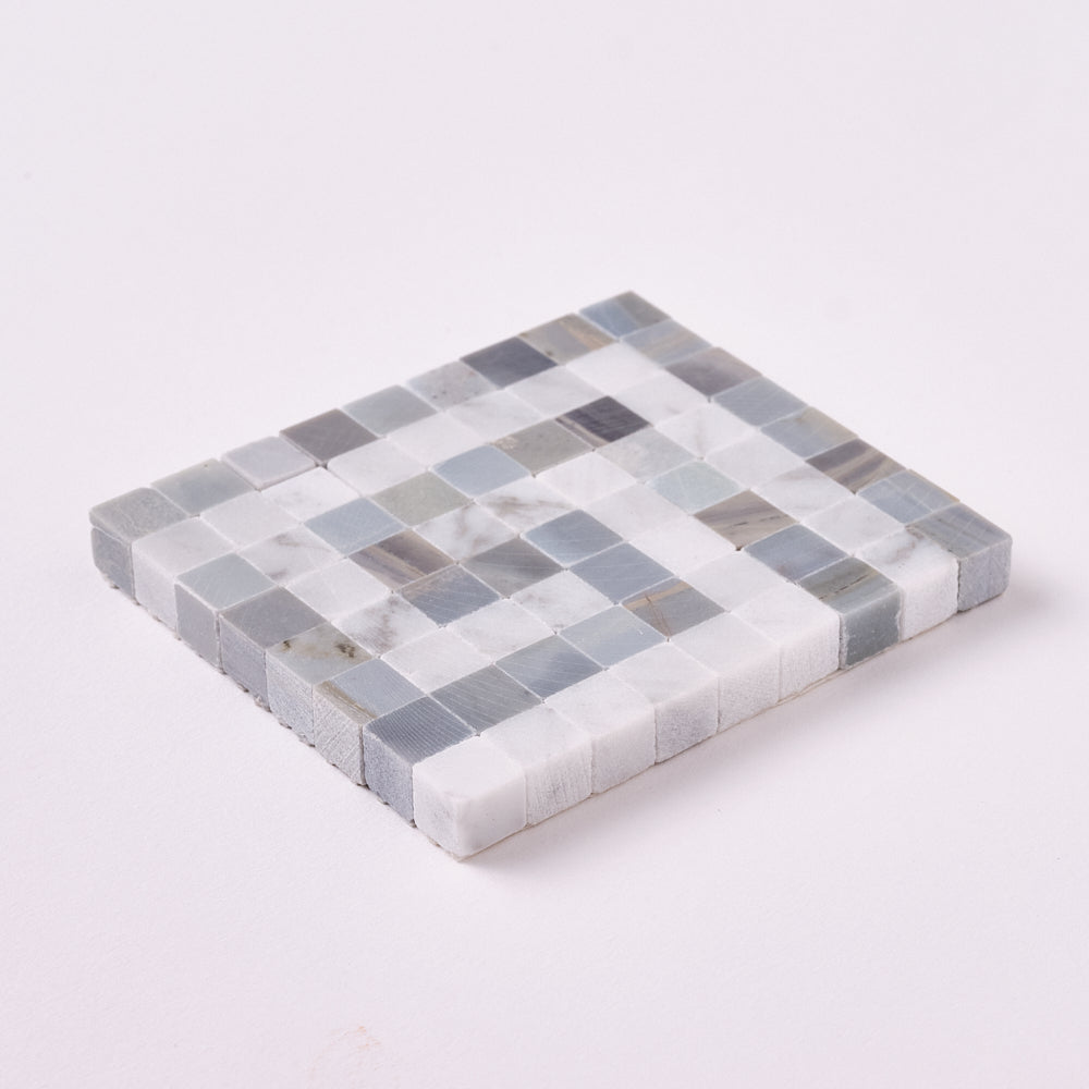 Carrara White Greek Key Border Corner w/ Blue Gray Marble