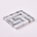 Load image into Gallery viewer, Carrara White Greek Key Border Corner w/Blue Gray Marble
