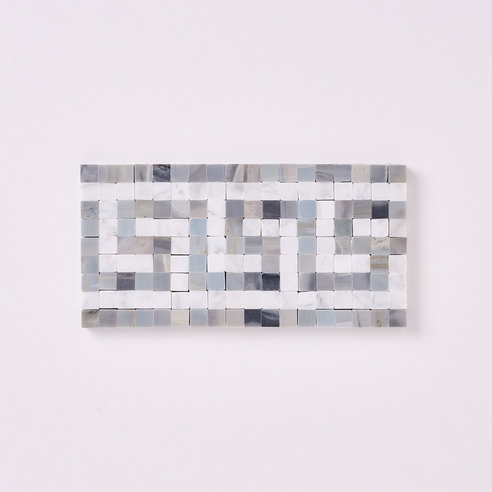 Carrara White Greek Key Border with Blue Marble Polished/Honed