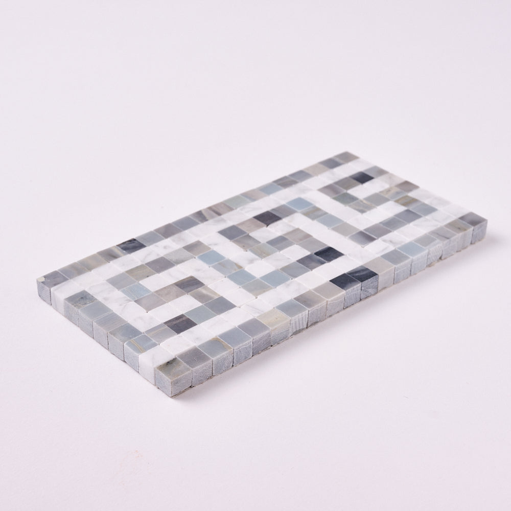 Carrara White Greek Key Border with Blue Marble Polished/Honed