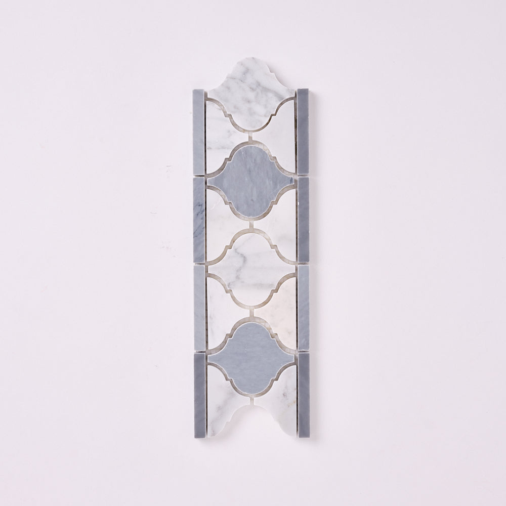Carrara White 4x12 Lantern Border w/ Blue Gray Marble Polished/Honed