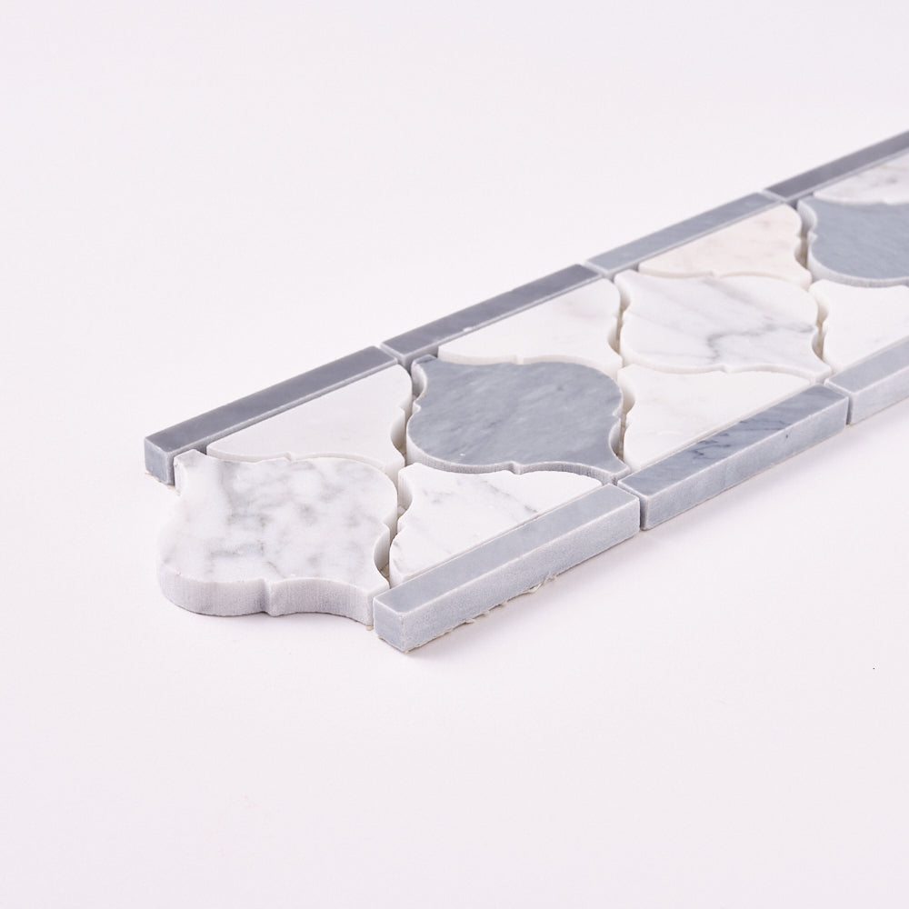 Carrara White 4x12 Lantern Border w/ Blue Gray Marble Polished/Honed