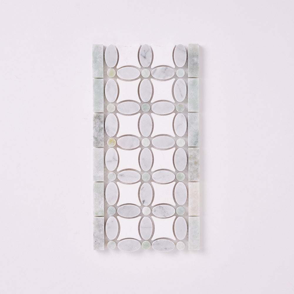 Florita Thassos + White Carrara + Green 5 3/4x12 Polished/Honed Marble Border