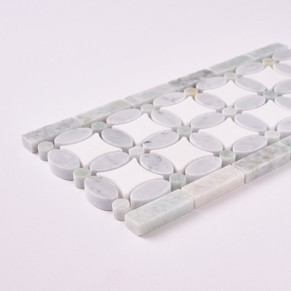 Florita Thassos + White Carrara + Green 5 3/4x12 Polished/Honed Marble Border
