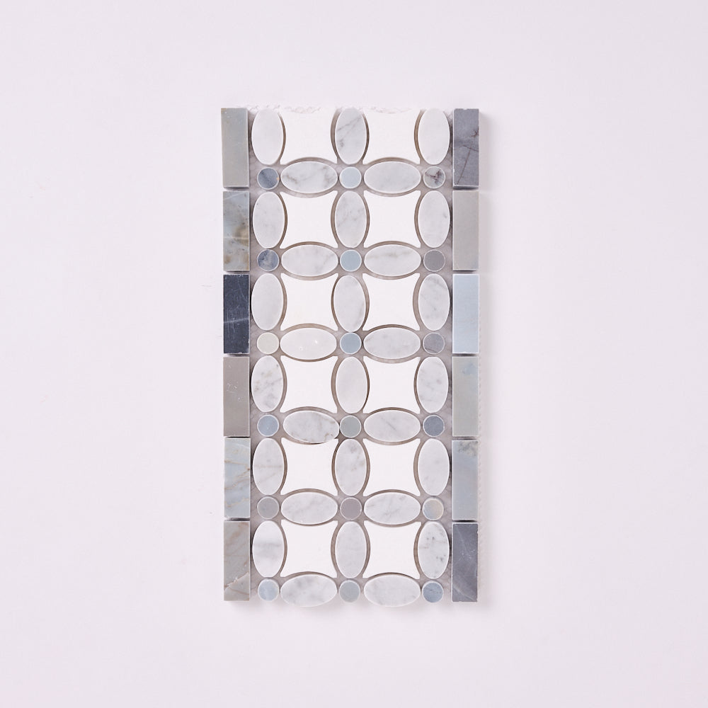 Florita Thassos + White Carrara + Blue 5 3/4x12 Polished/Honed Marble Border