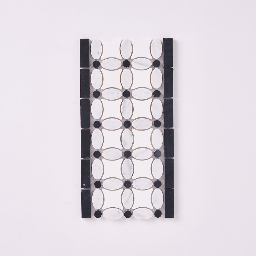 Florita Thassos + White Carrara + Black 5 3/4x12 Polished/Honed Marble Border
