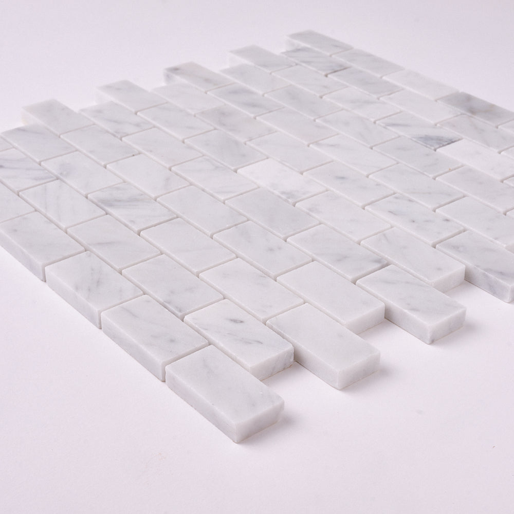 Carrara White 1×2 Mosaic Polished/Honed Marble Tile