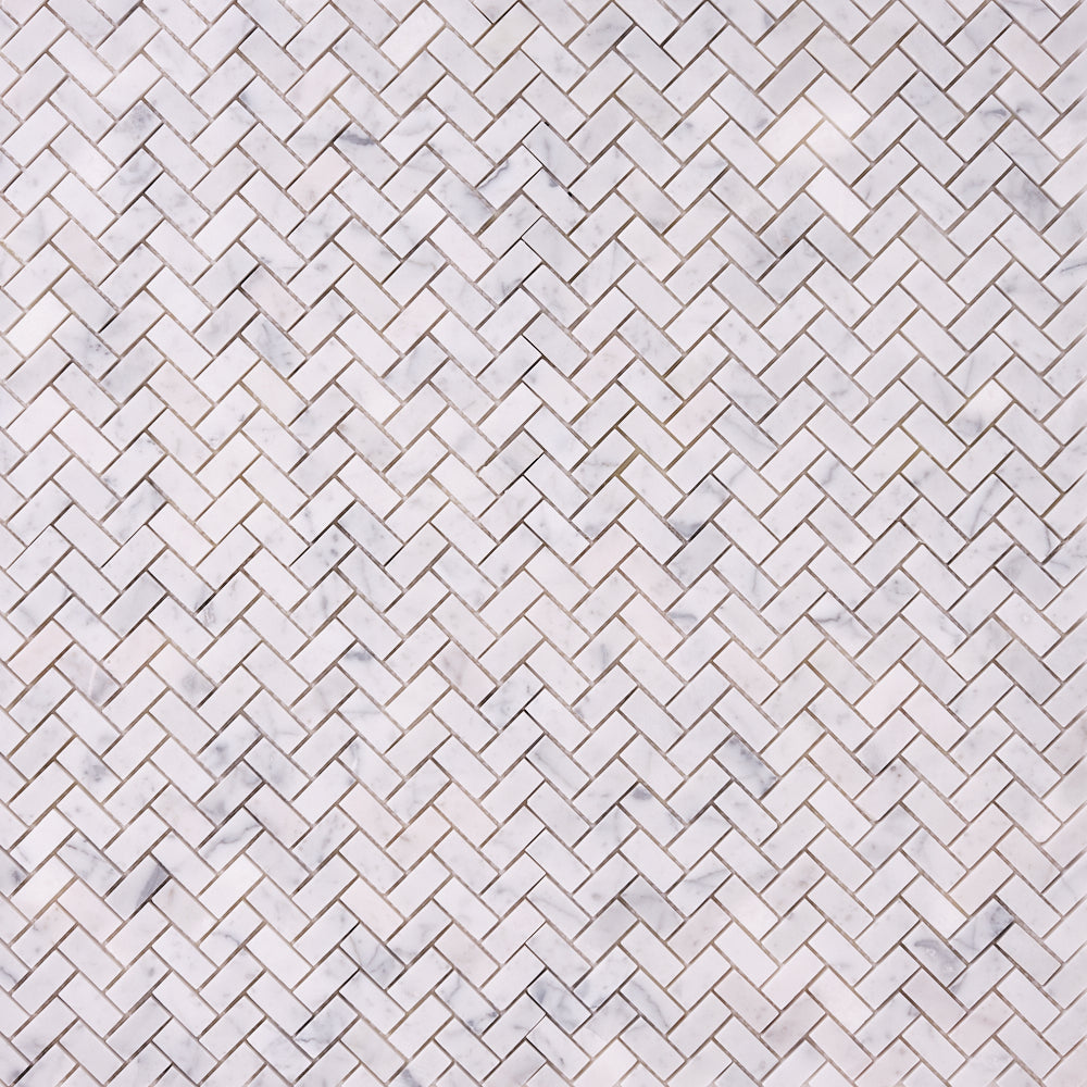 Carrara White Mini Herringbone Mosaic Polished/Honed