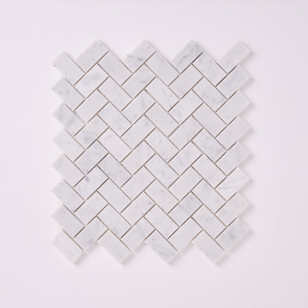 Carrara White Herringbone 1X2  Mosaic Polished/Honed